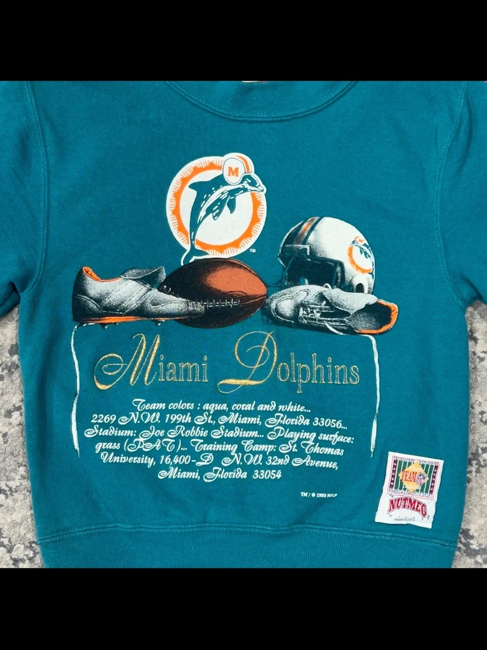 Vtg 90s Youth Small Nutmeg Mills Miami Dolphins NFL Football Crewneck Sweatshirt - Picture 2 of 7